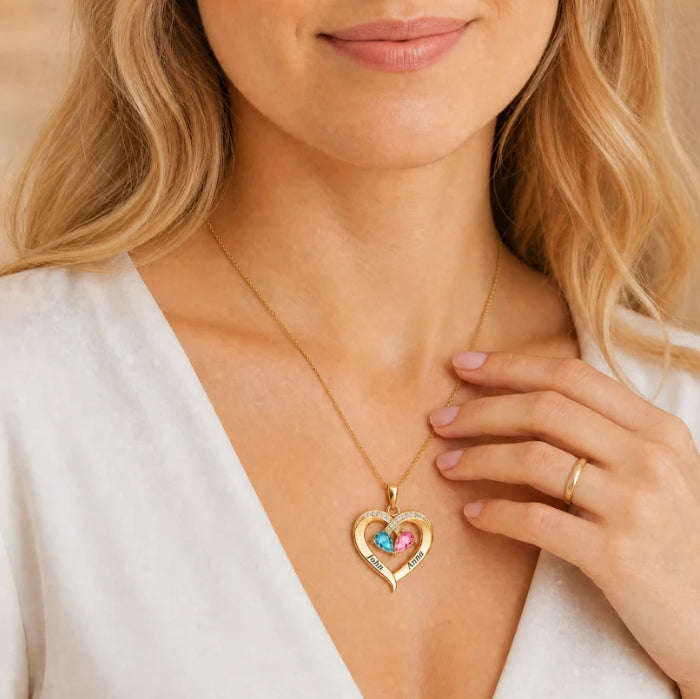 "To My Wife" Birthstone Heart Necklace