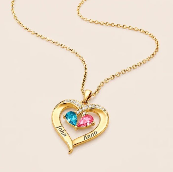 "To My Wife" Birthstone Heart Necklace