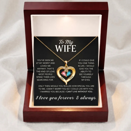 "To My Wife" Birthstone Heart Necklace
