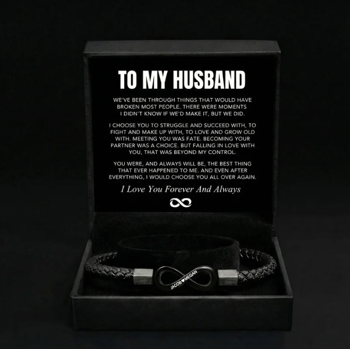 "To My Husband" Personalized Leather Infinity Bracelet