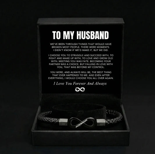"To My Husband" Personalized Leather Infinity Bracelet